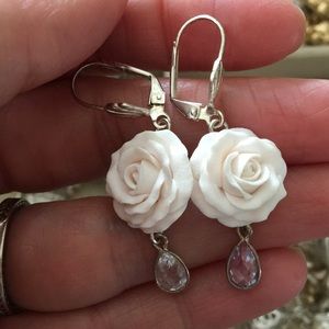 Beautiful lucite rose lever-back drop earrings